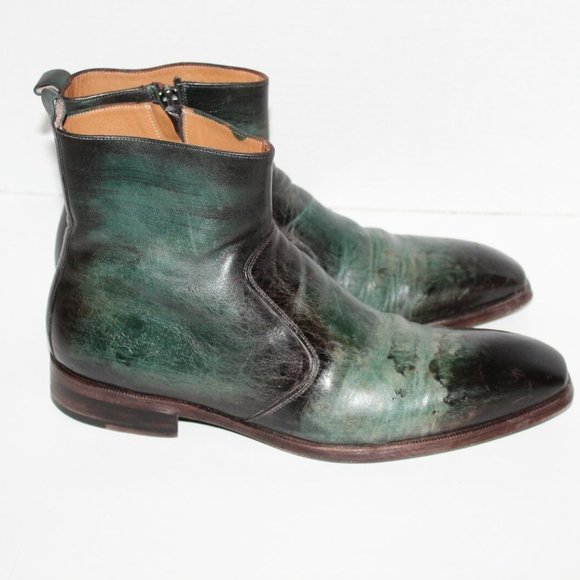 Paul Parkman Handmade Turquoise Burnished Side Zipper Boots 9 / 9.5 EU 42 H12249 - Picture 7 of 12